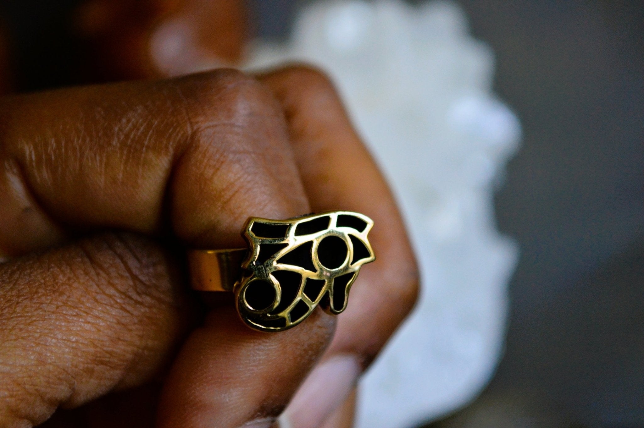 Horus - Vintage Egyptian Brass Eye of Mini Horus Ring - We Love Brass