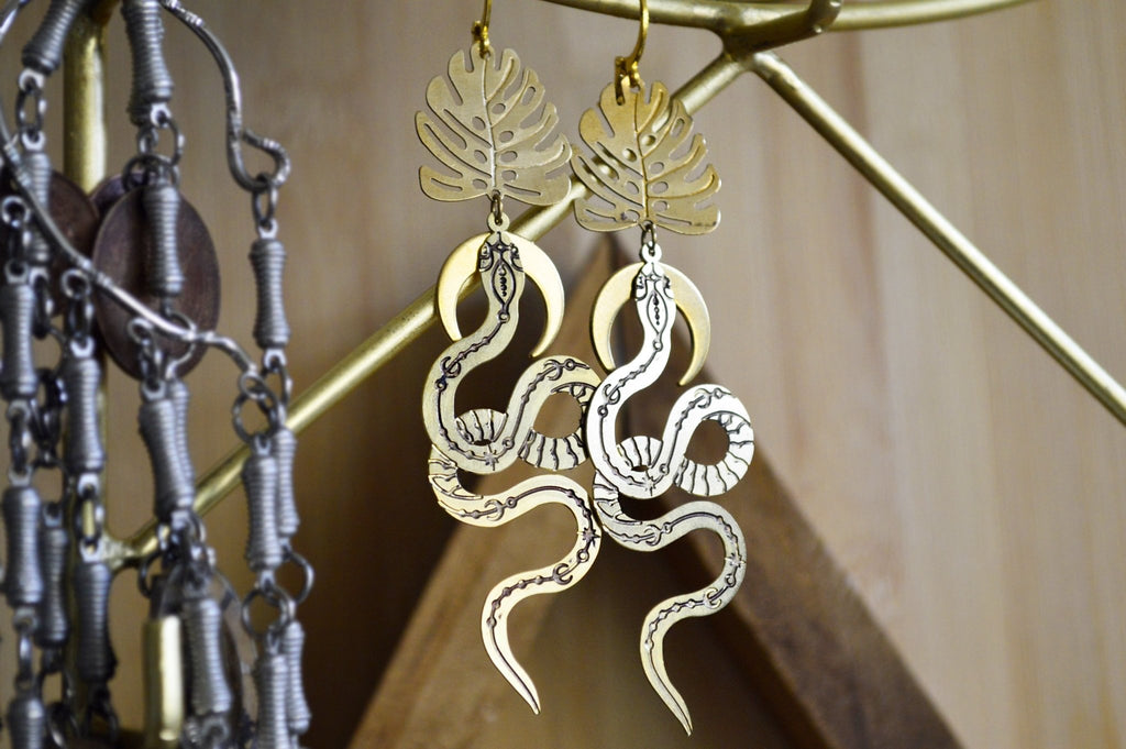Into the Jungle Brass Serpent Earrings - We Love Brass