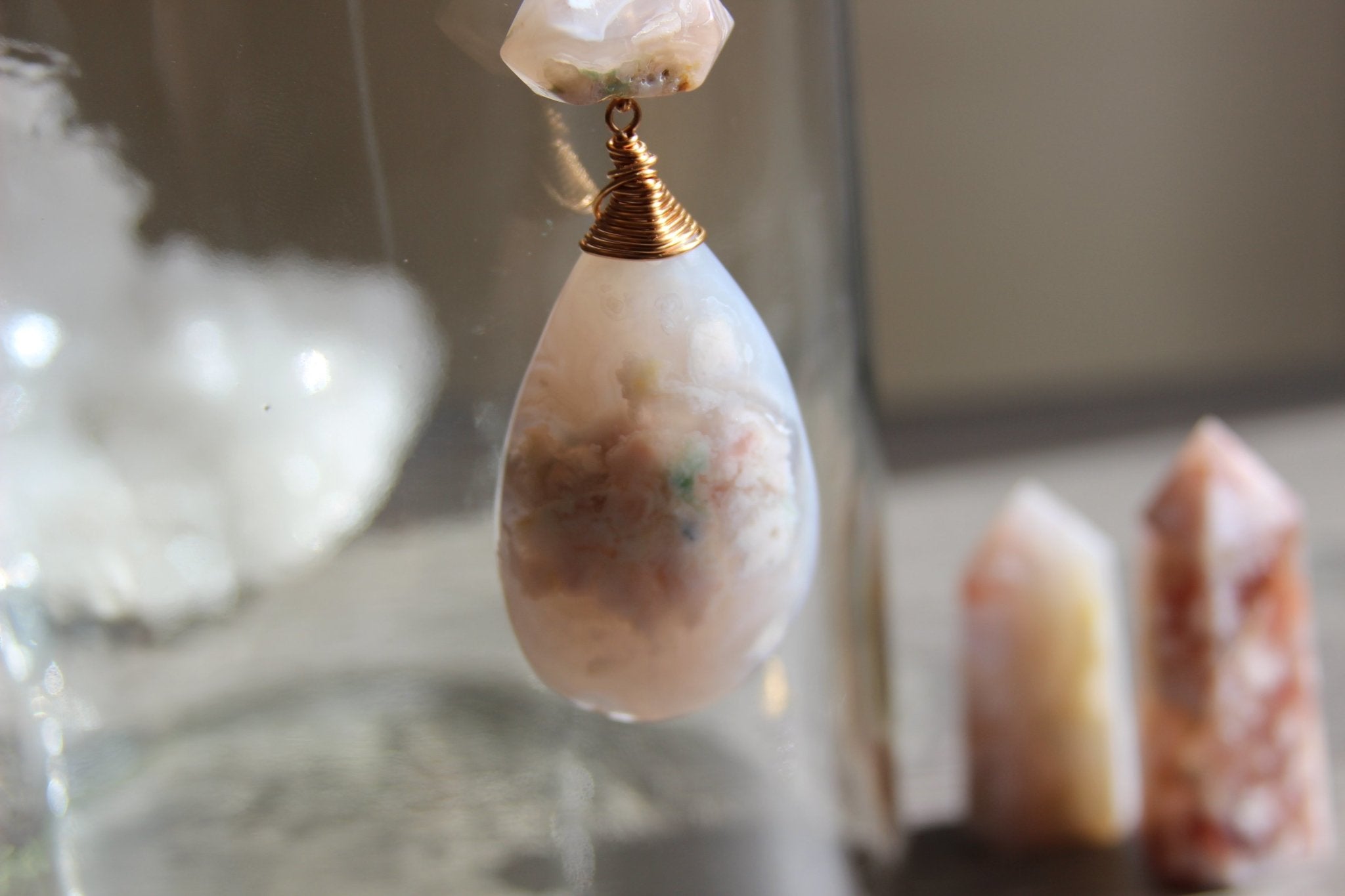 Iris Cherry Blossom Agate Brass Necklace - We Love Brass