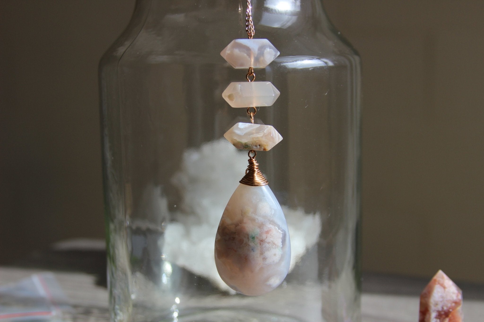 Iris Cherry Blossom Agate Brass Necklace - We Love Brass