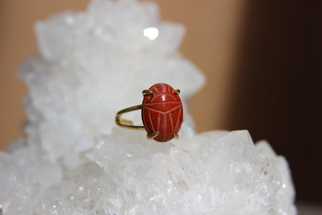 Khepri - Brass Jasper Scarab Ring - We Love Brass