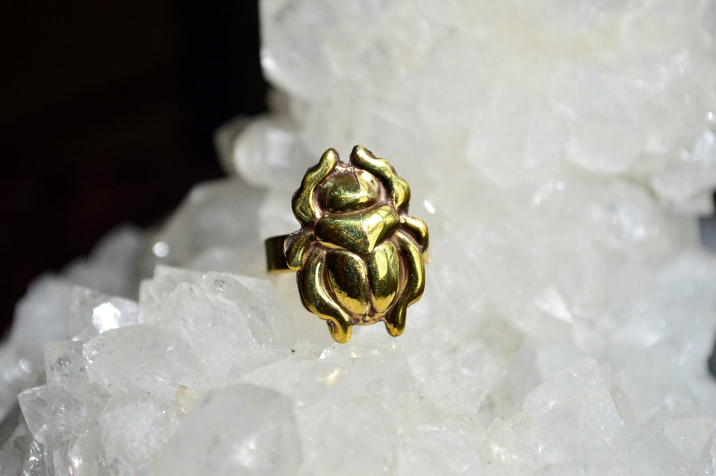 Khepri Hieroglyph Scarab Brass Ring - We Love Brass
