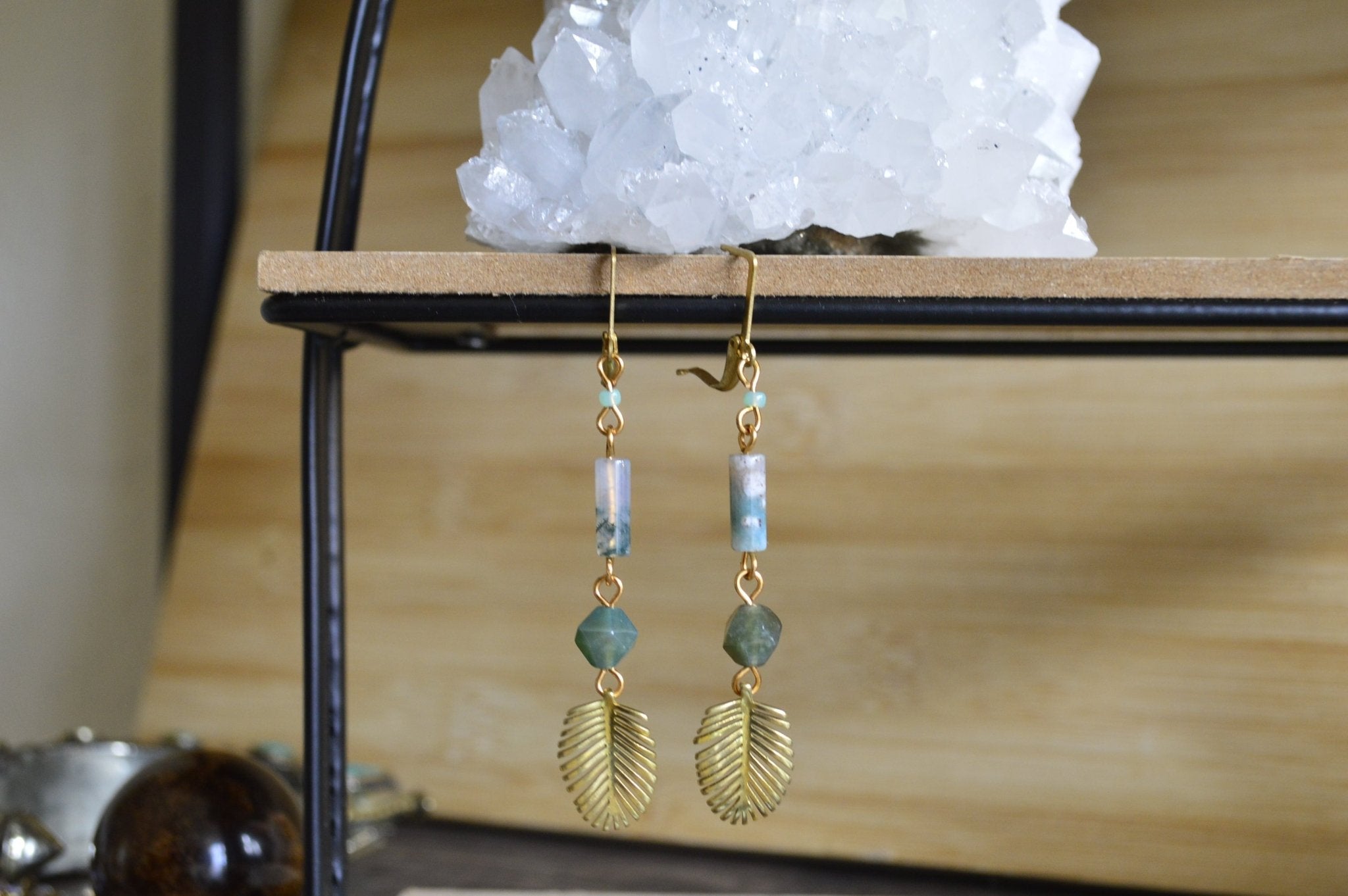 La Palma Moss Agate Beaded Earrings - We Love Brass