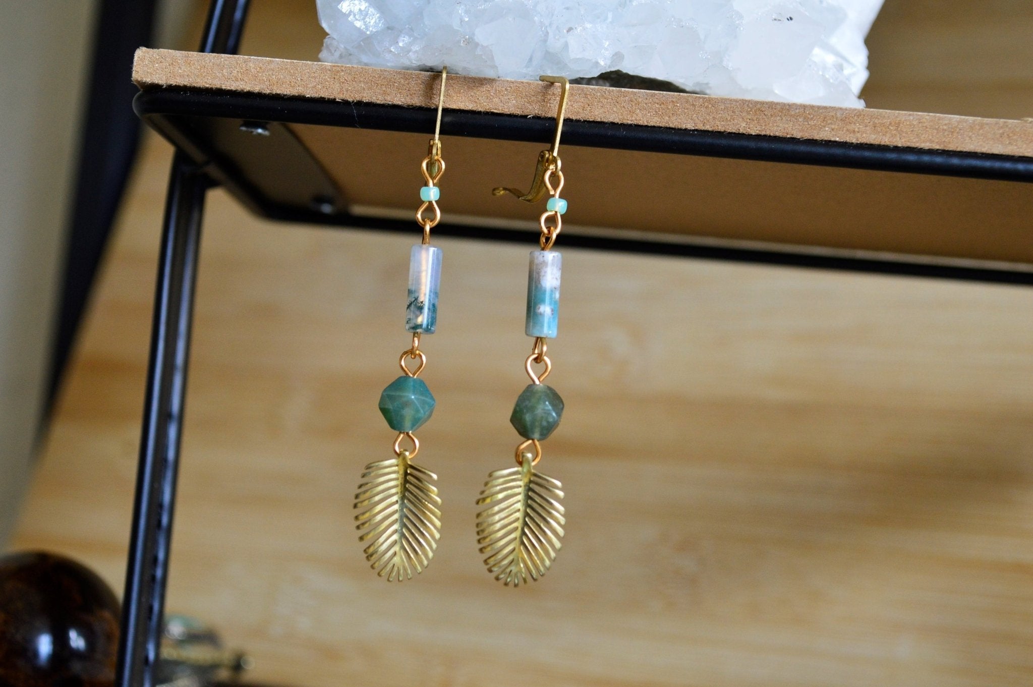 La Palma Moss Agate Beaded Earrings - We Love Brass