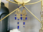 Load image into Gallery viewer, Lapis Lazuli Brass Hamsa Earrings - We Love Brass
