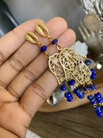 Load image into Gallery viewer, Lapis Lazuli Brass Hamsa Earrings - We Love Brass
