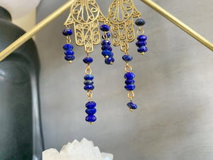 Lapis Lazuli Brass Hamsa Earrings - We Love Brass