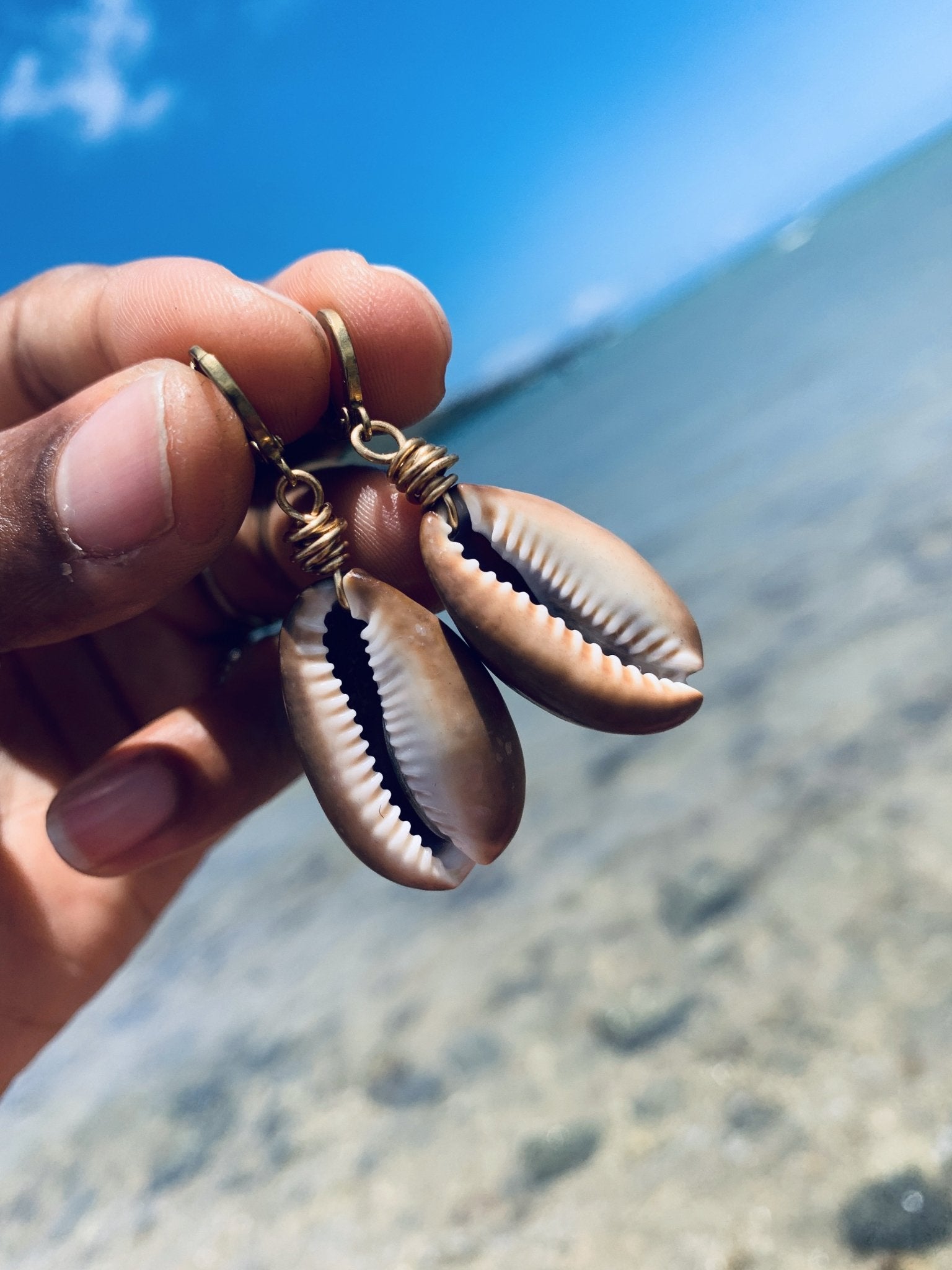 Large Cowrie Shell Earrings - We Love Brass