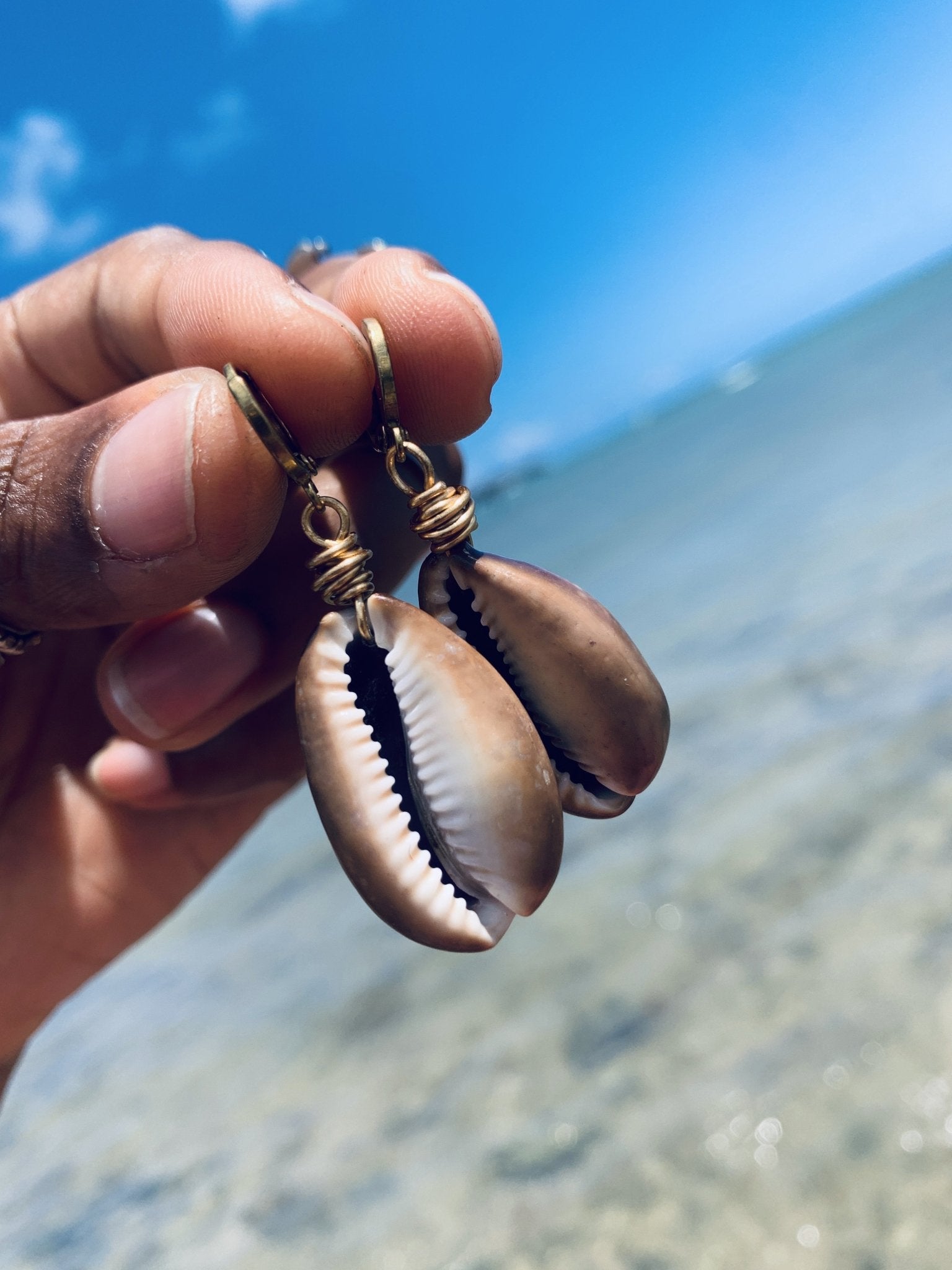 Large Cowrie Shell Earrings - We Love Brass