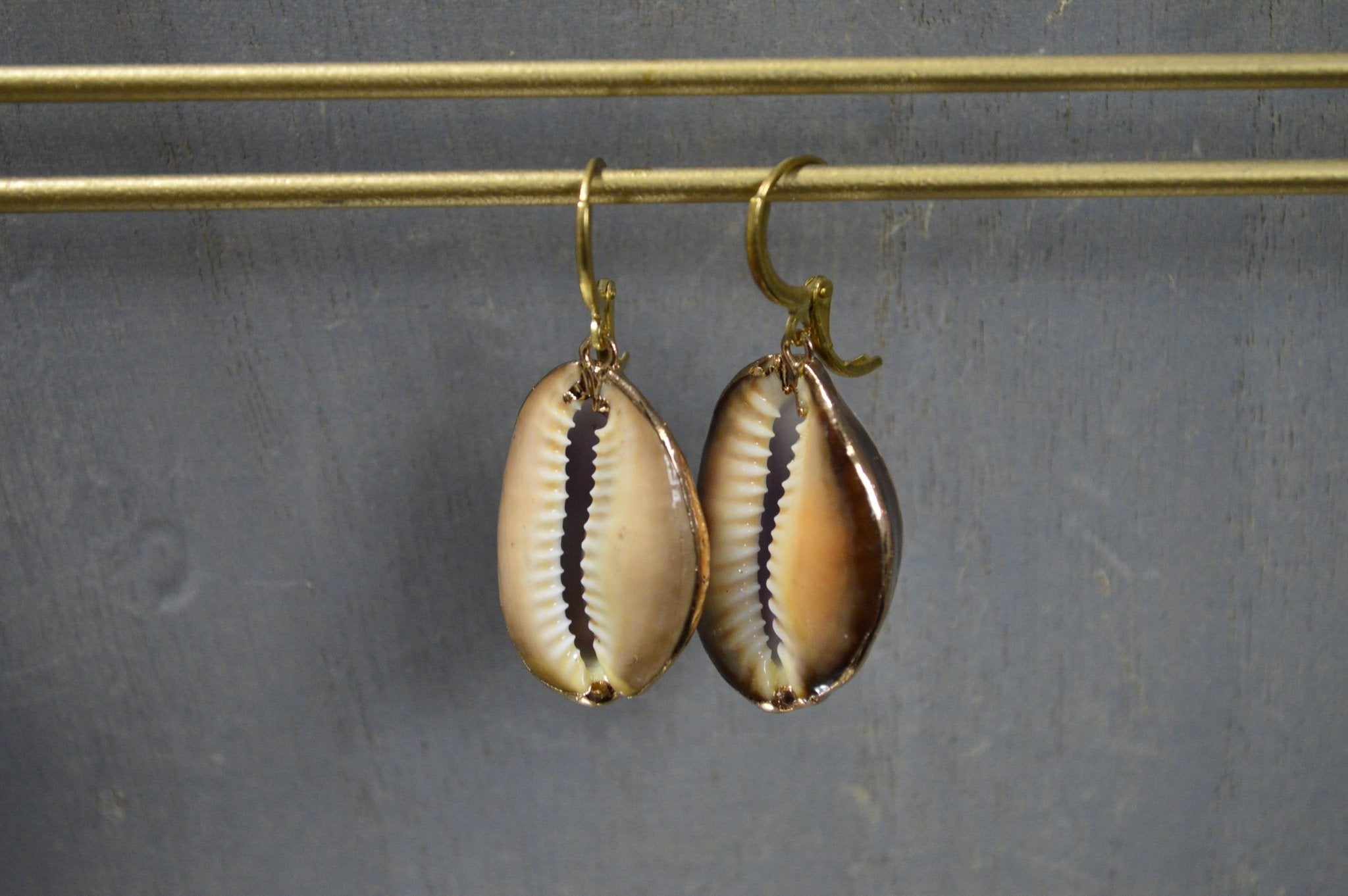Large Light Purple Cowrie Shell Earrings - We Love Brass