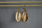 Load image into Gallery viewer, Large Light Purple Cowrie Shell Earrings - We Love Brass
