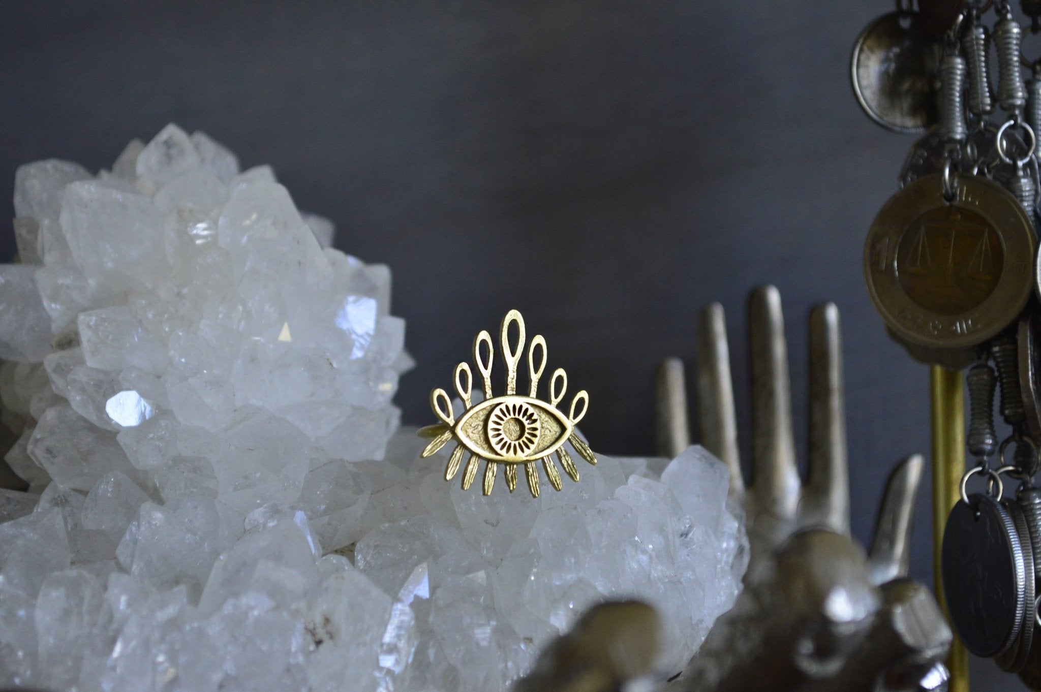 Lashed - Brass Evil Eye Ring - We Love Brass