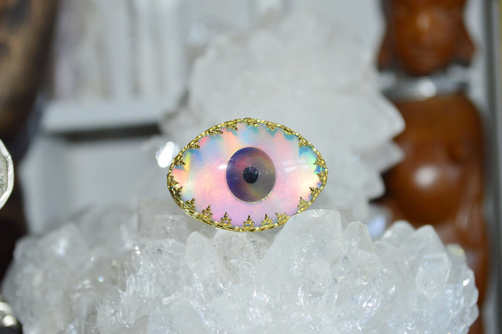 Lashed Opal Eye Brass Ring - We Love Brass