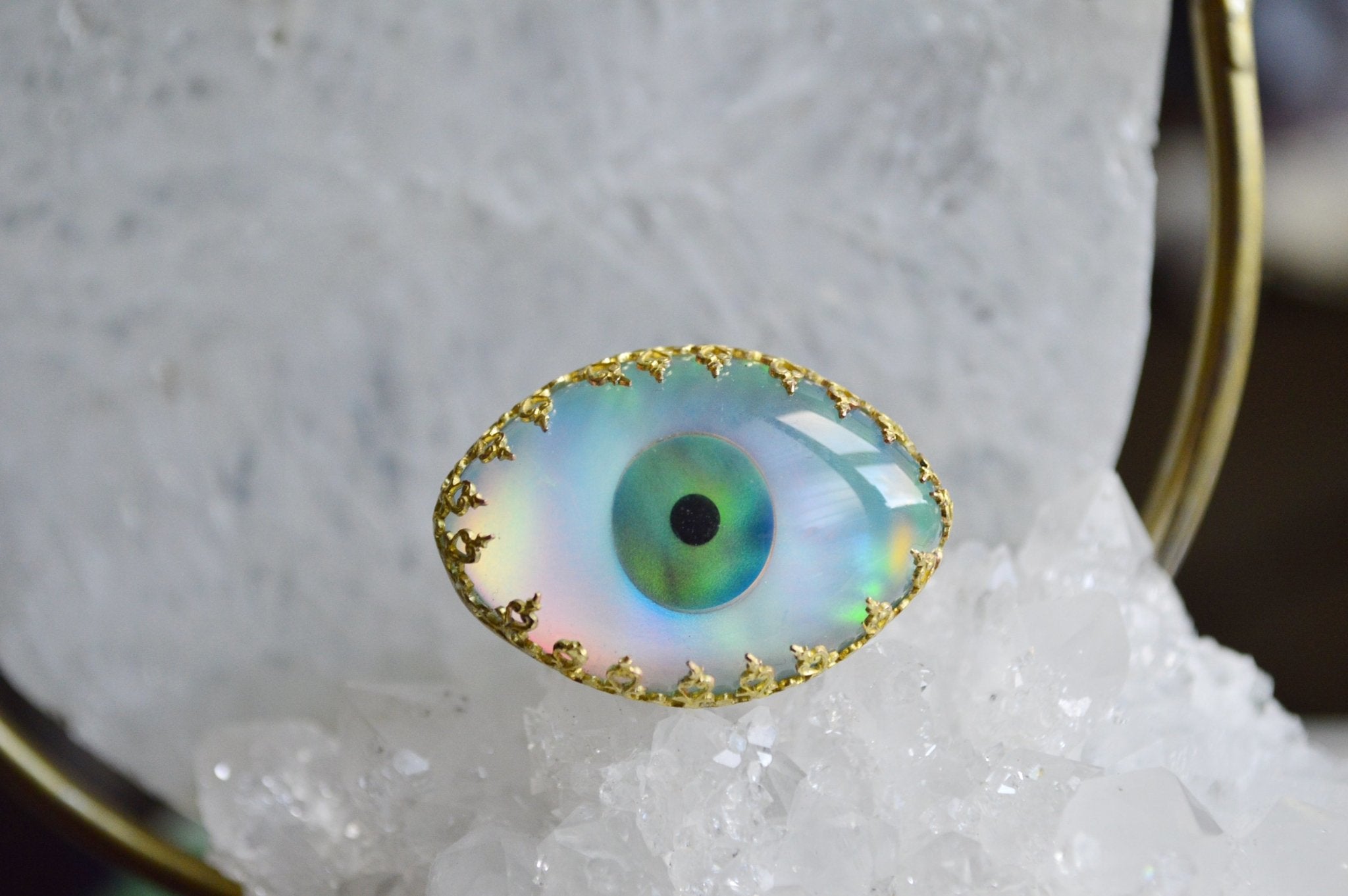 Lashed Opal Eye Brass Ring - We Love Brass