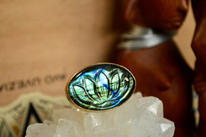 Lotus - Handmade Labradorite Crystal Ring - We Love Brass