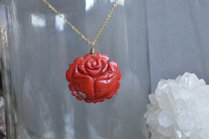 Lover's Rose Brass Red Coral Necklace - We Love Brass