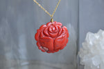 Load image into Gallery viewer, Lover&#39;s Rose Brass Red Coral Necklace - We Love Brass

