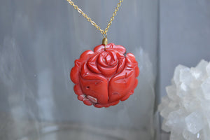 Lover's Rose Brass Red Coral Necklace - We Love Brass