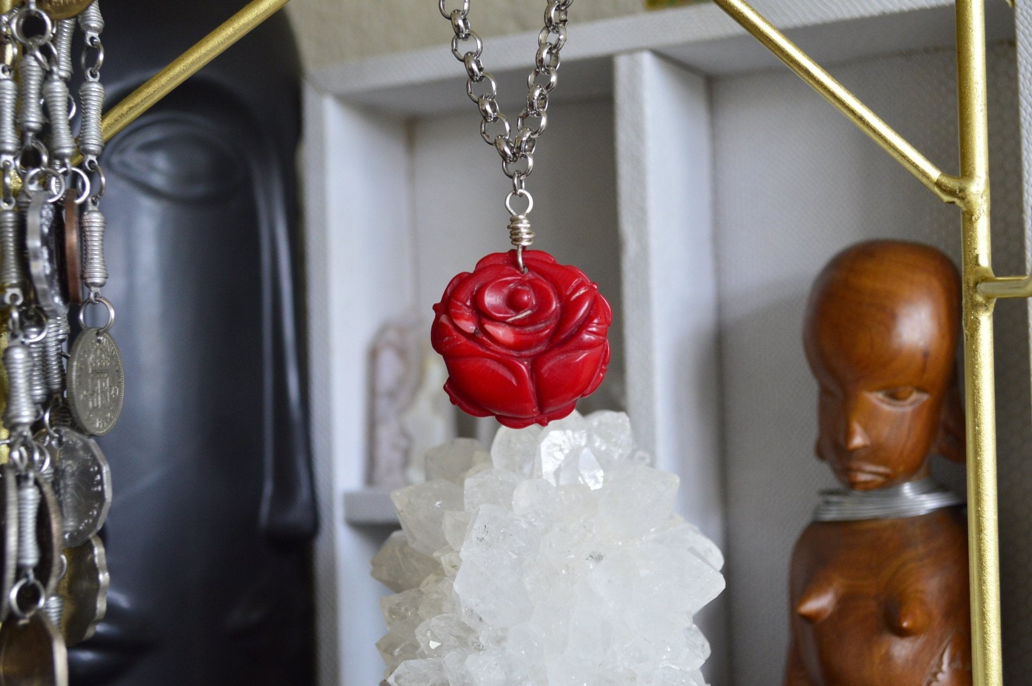 Lover's Rose Stainless Steel Red Coral Necklace - We Love Brass