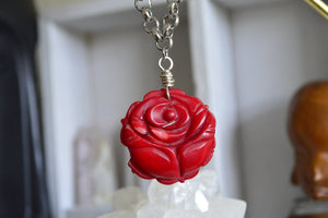 Lover's Rose Stainless Steel Red Coral Necklace - We Love Brass