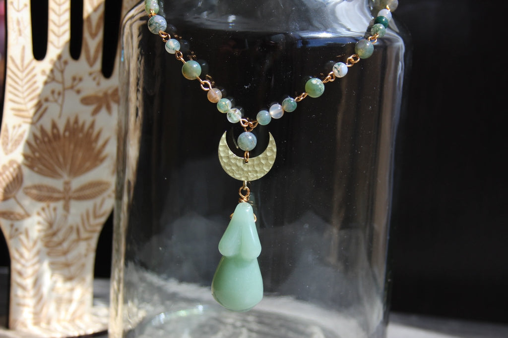 Mama Moon Moss Agate Brass Necklace - We Love Brass