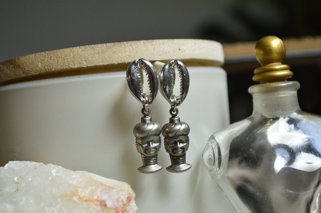 Mansa Vintage Cowrie Shell Earrings - We Love Brass