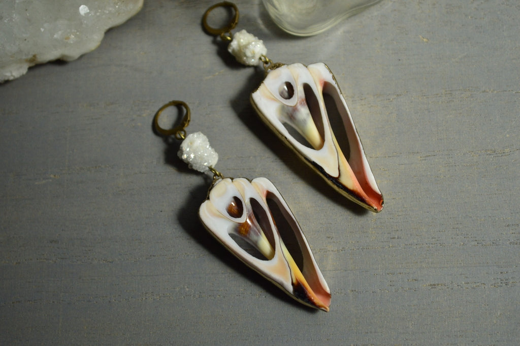 Mar - Conch Shell and Crystal Stalactite Earrings - We Love Brass