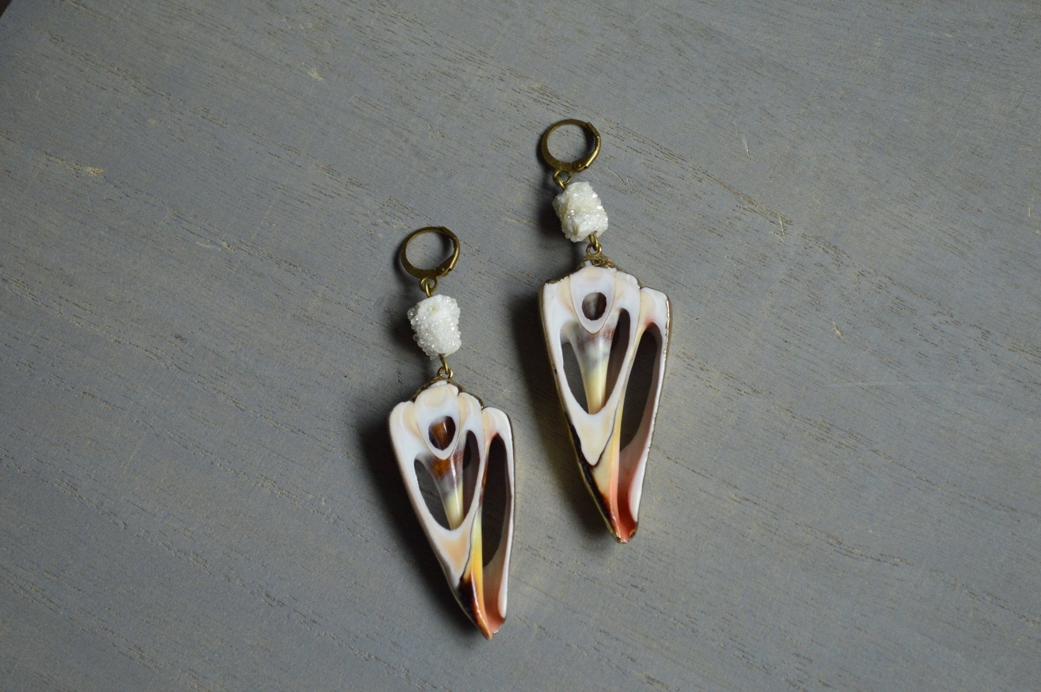 Mar - Conch Shell and Crystal Stalactite Earrings - We Love Brass