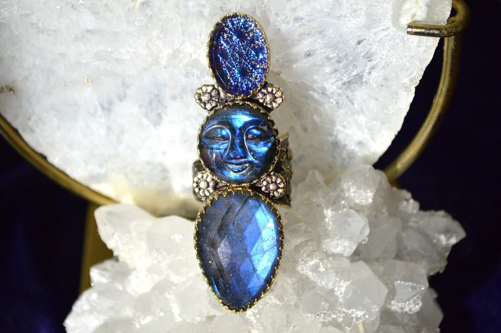 Mary - Brass Patternmaster Labradorite Ring - We Love Brass