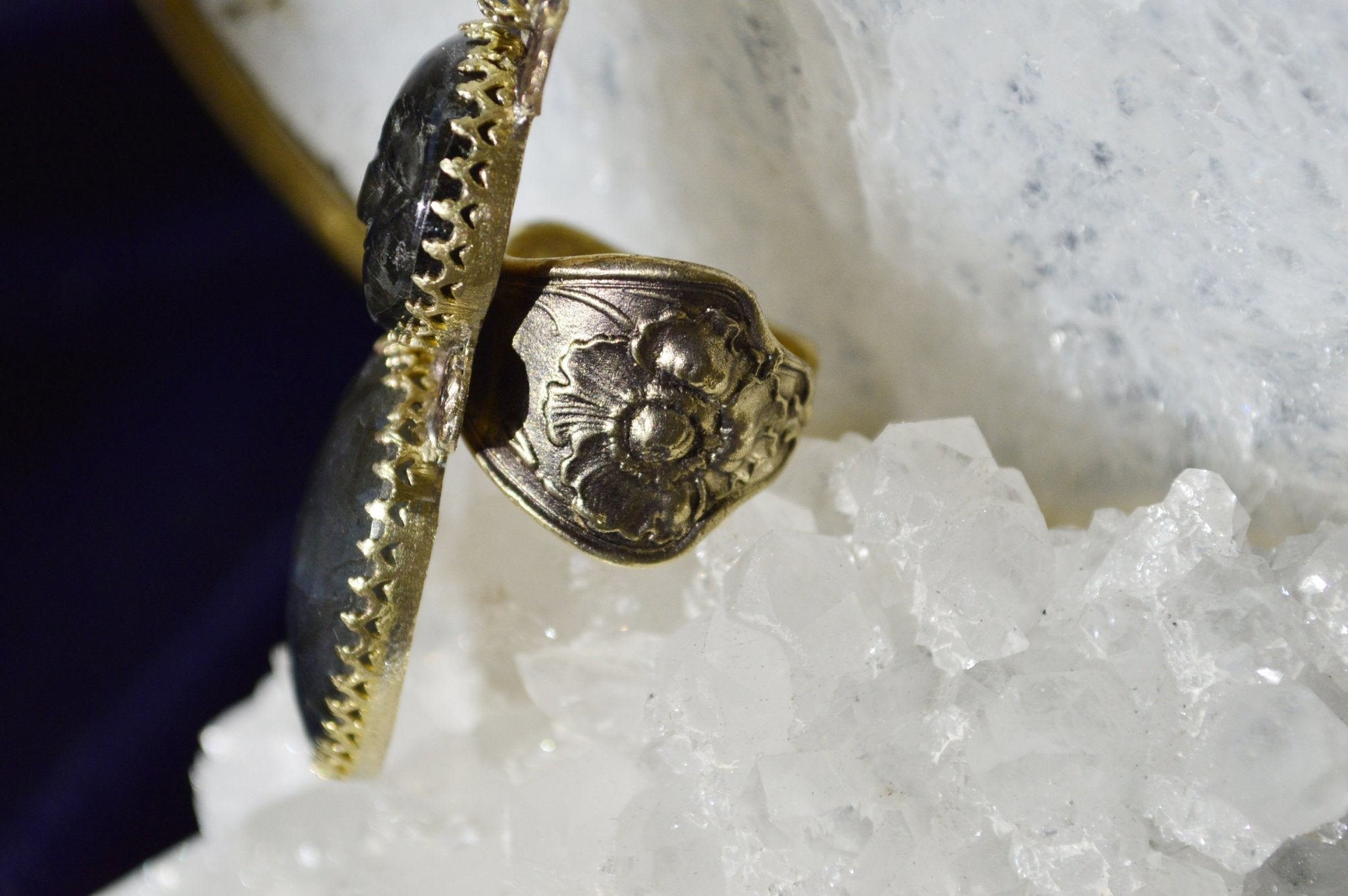 Mary - Brass Patternmaster Labradorite Ring - We Love Brass