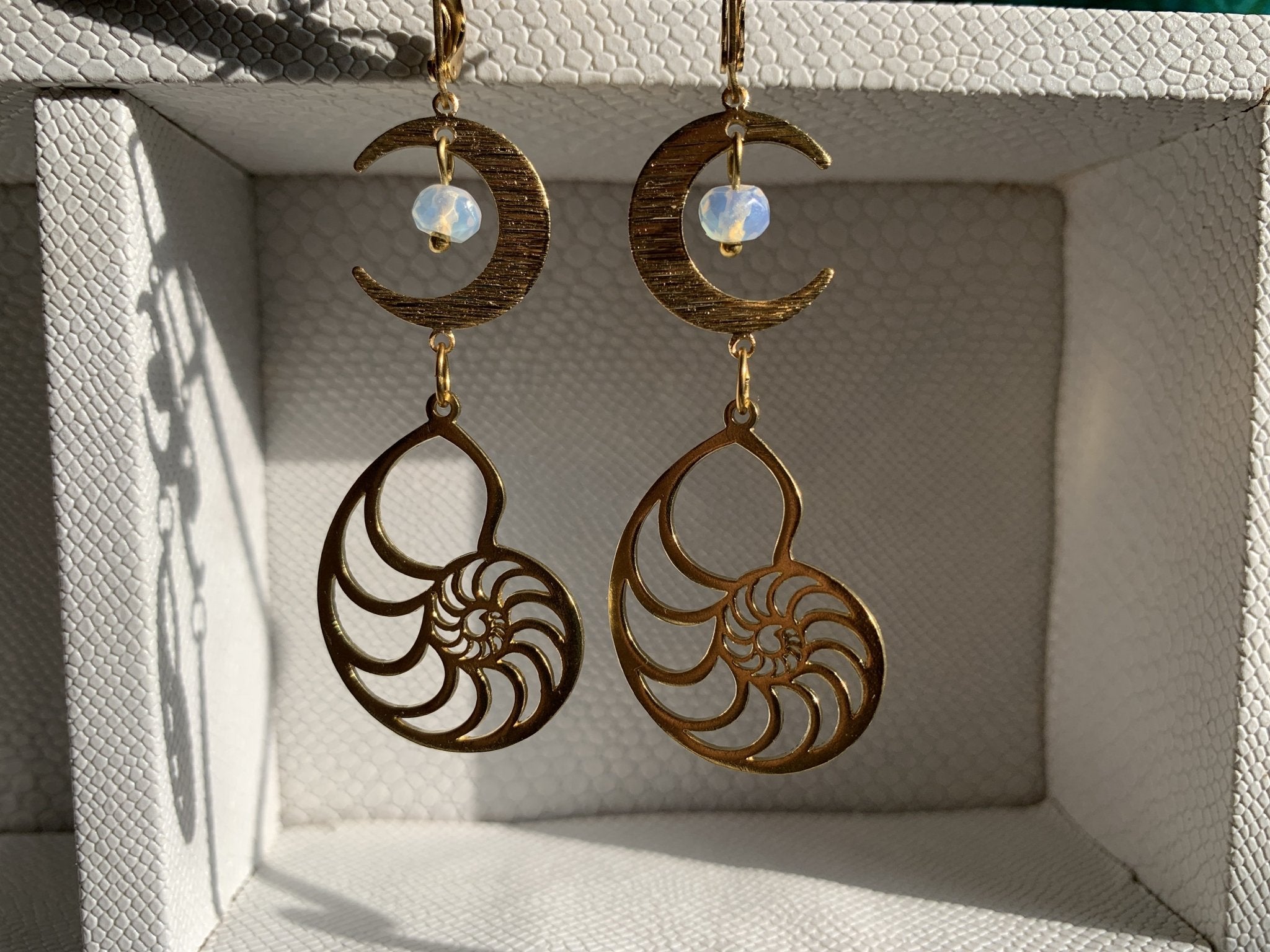Maya Moon Opalite and Brass Earrings - We Love Brass