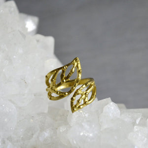 Mini Midi Leaf Brass Ring - We Love Brass