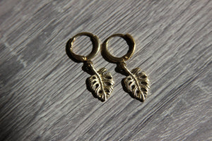 Mini Monstera Brass Leaf Earrings - We Love Brass