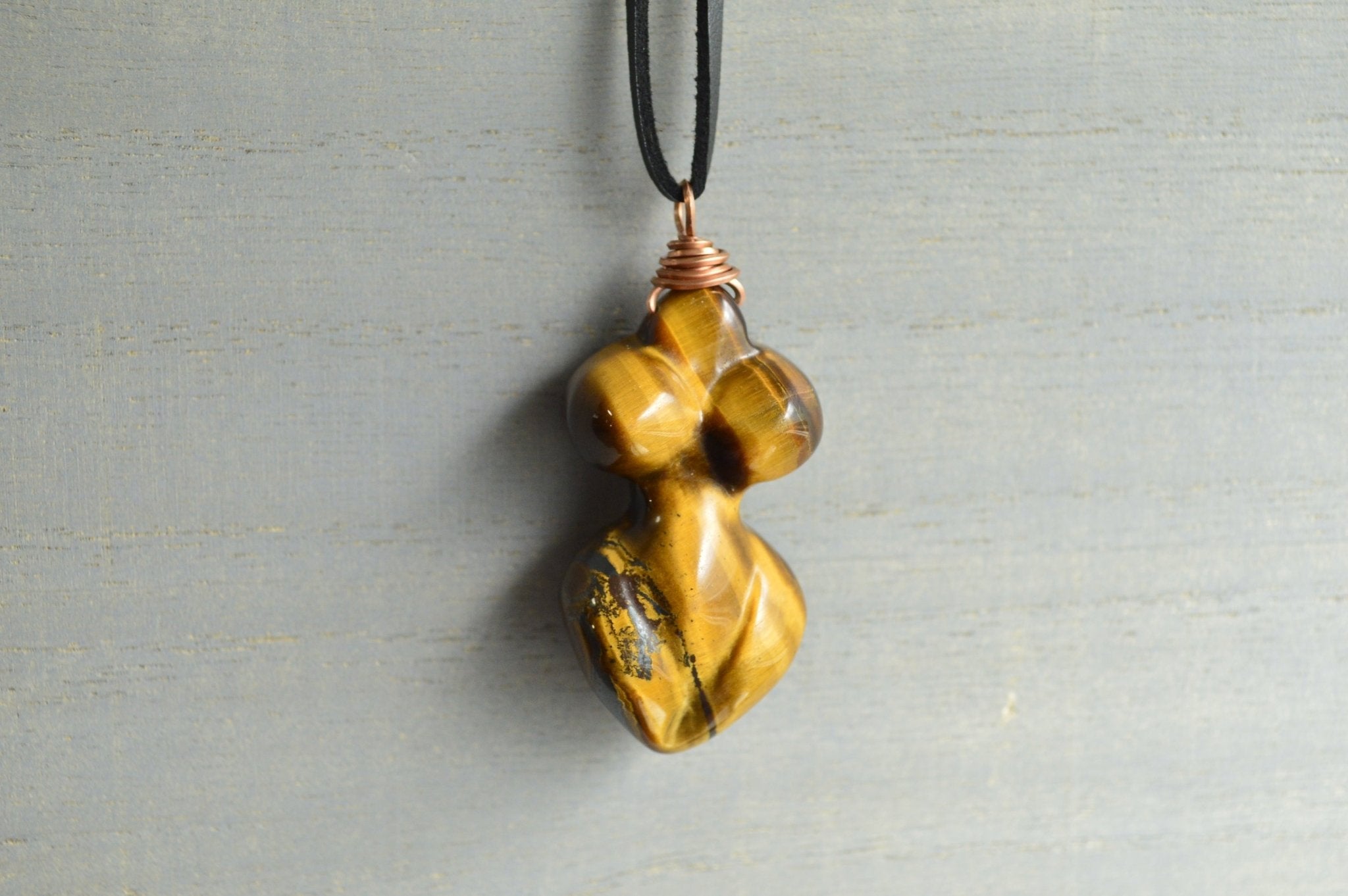 Minimalist - Tiger's Eye Goddess Necklace - We Love Brass