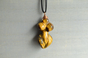 Minimalist - Tiger's Eye Goddess Necklace - We Love Brass