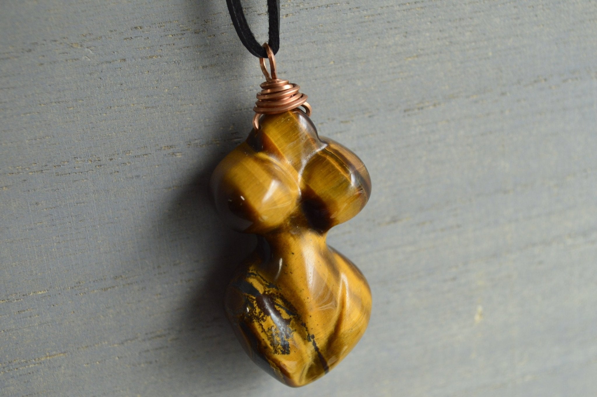 Minimalist - Tiger's Eye Goddess Necklace - We Love Brass