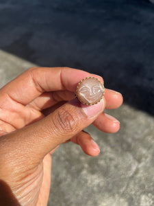 Moon Man - Peach Moonstone Brass Ring - We Love Brass