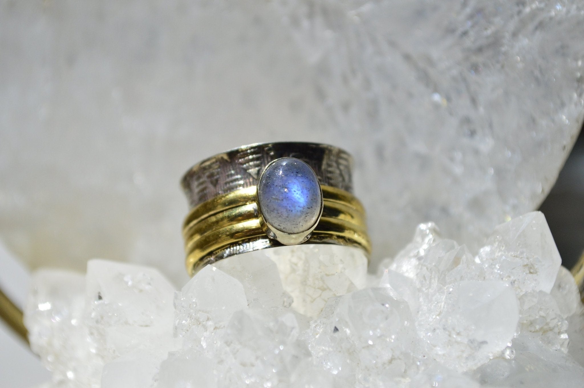Moonstone Spinna - Silver Plated Brass Opalite Ring - We Love Brass