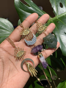 Moss Agate Nigh Owl Evil Eye Brass Necklace - We Love Brass
