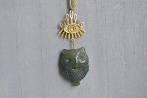 Moss Agate Nigh Owl Evil Eye Brass Necklace - We Love Brass