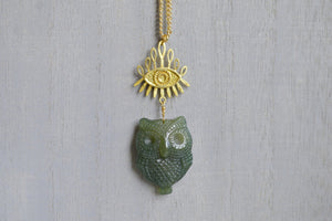 Moss Agate Nigh Owl Evil Eye Brass Necklace - We Love Brass
