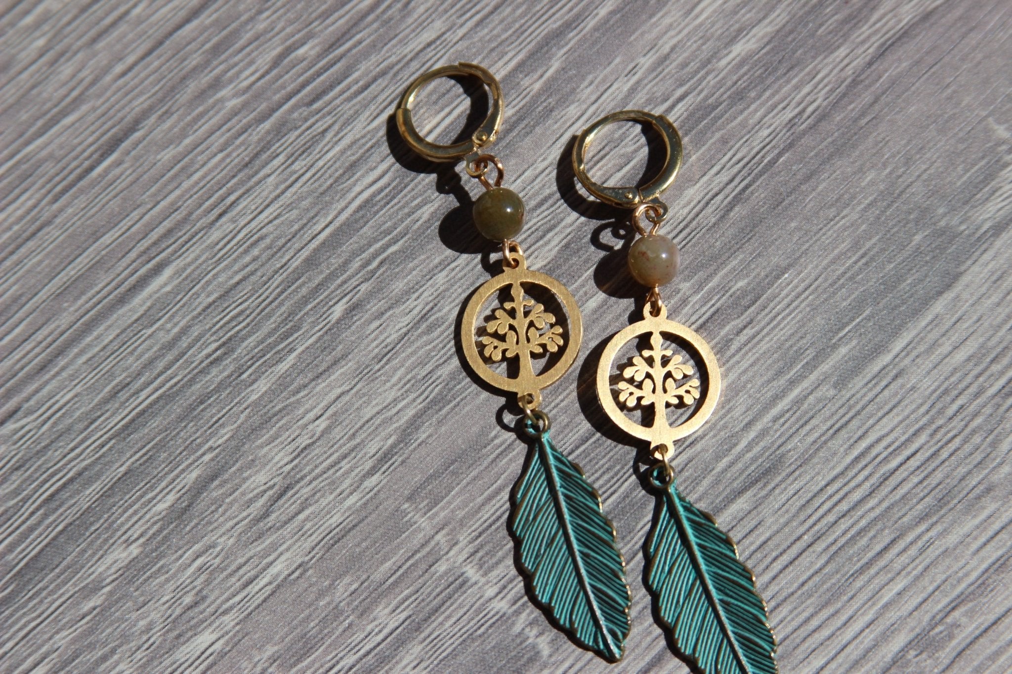 Moss Agate Tree of Life Earrings - We Love Brass