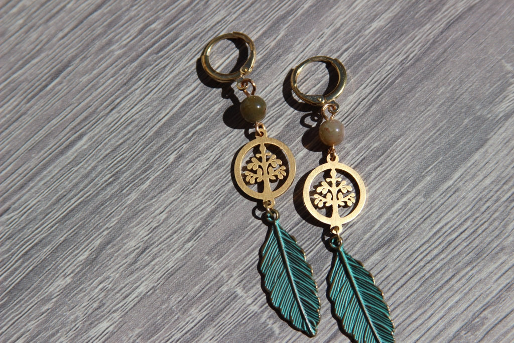 Moss Agate Tree of Life Earrings - We Love Brass