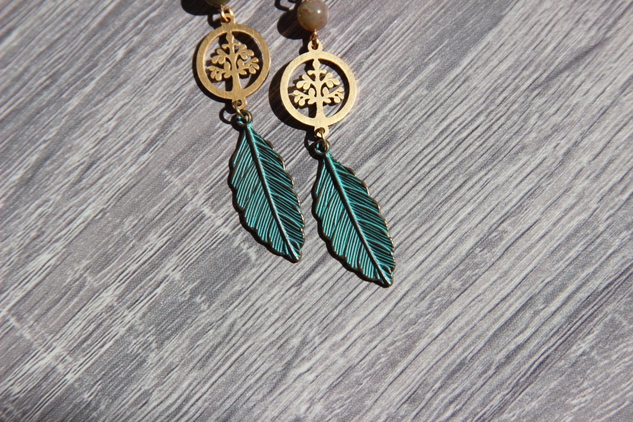 Moss Agate Tree of Life Earrings - We Love Brass