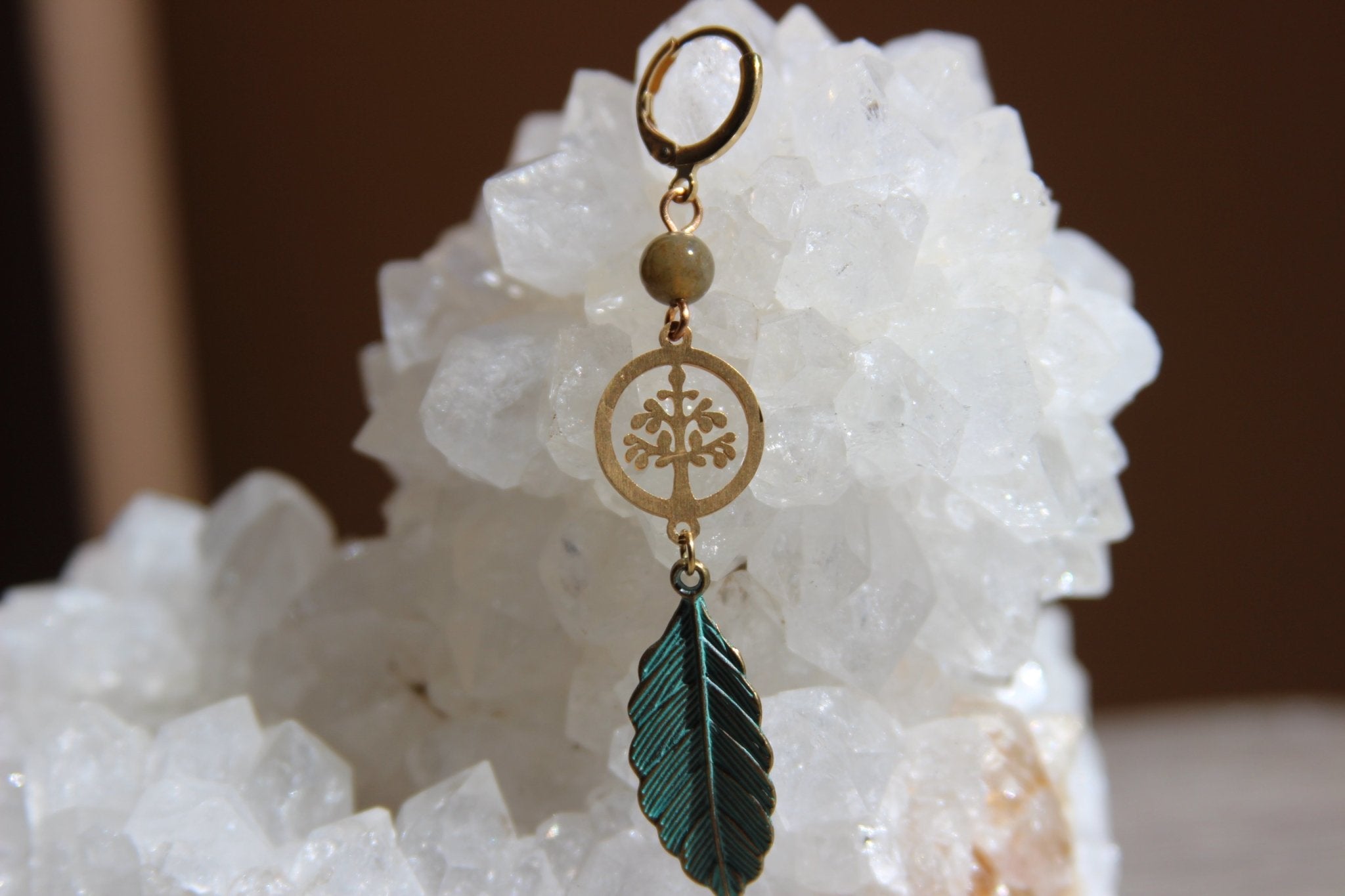 Moss Agate Tree of Life Earrings - We Love Brass
