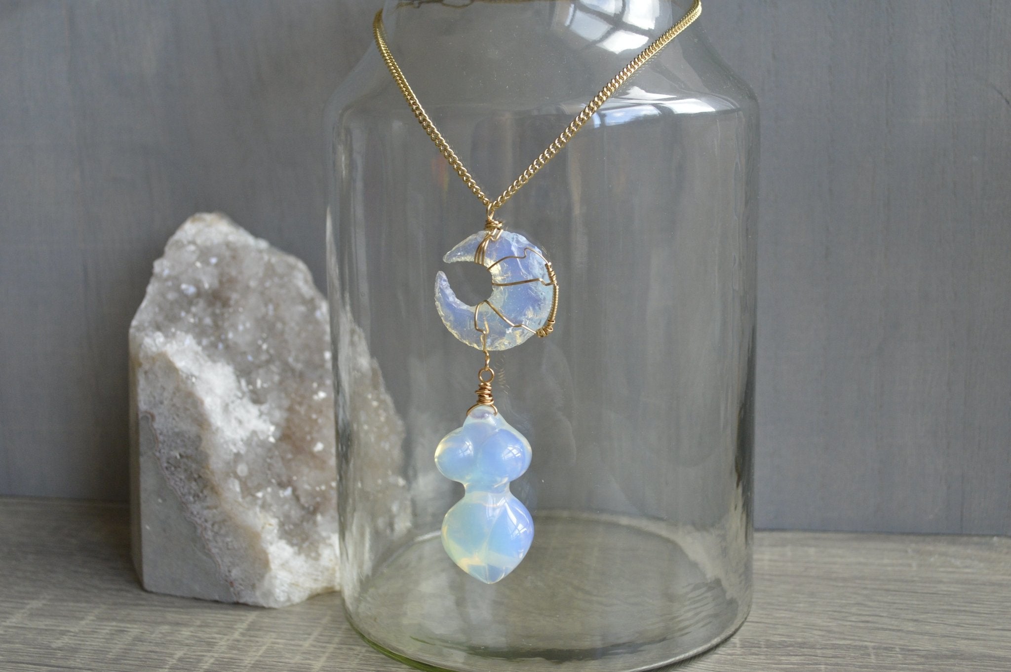 Mother Blue Moon - Brass Opalite Necklace - We Love Brass