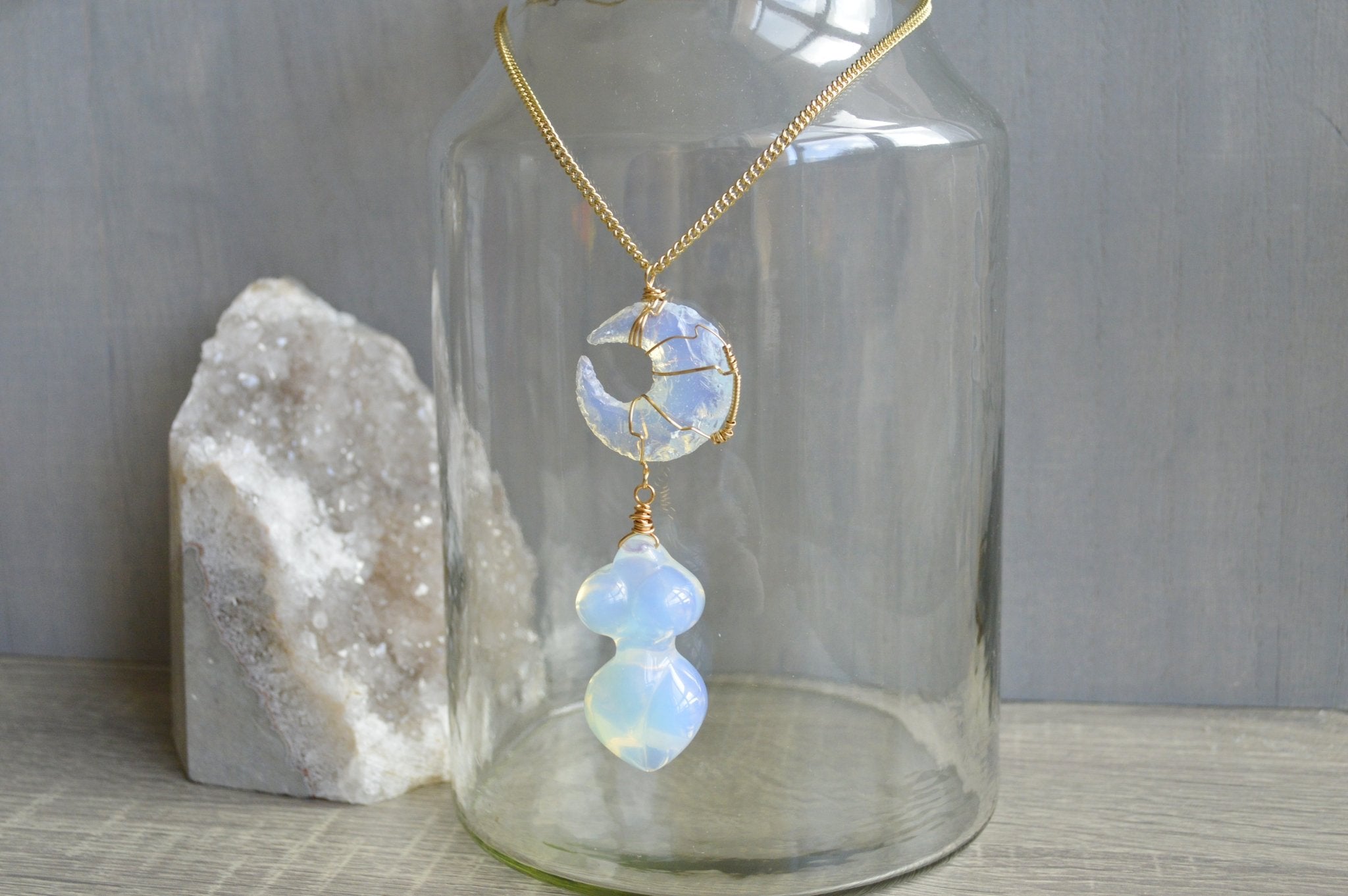 Mother Blue Moon - Brass Opalite Necklace - We Love Brass