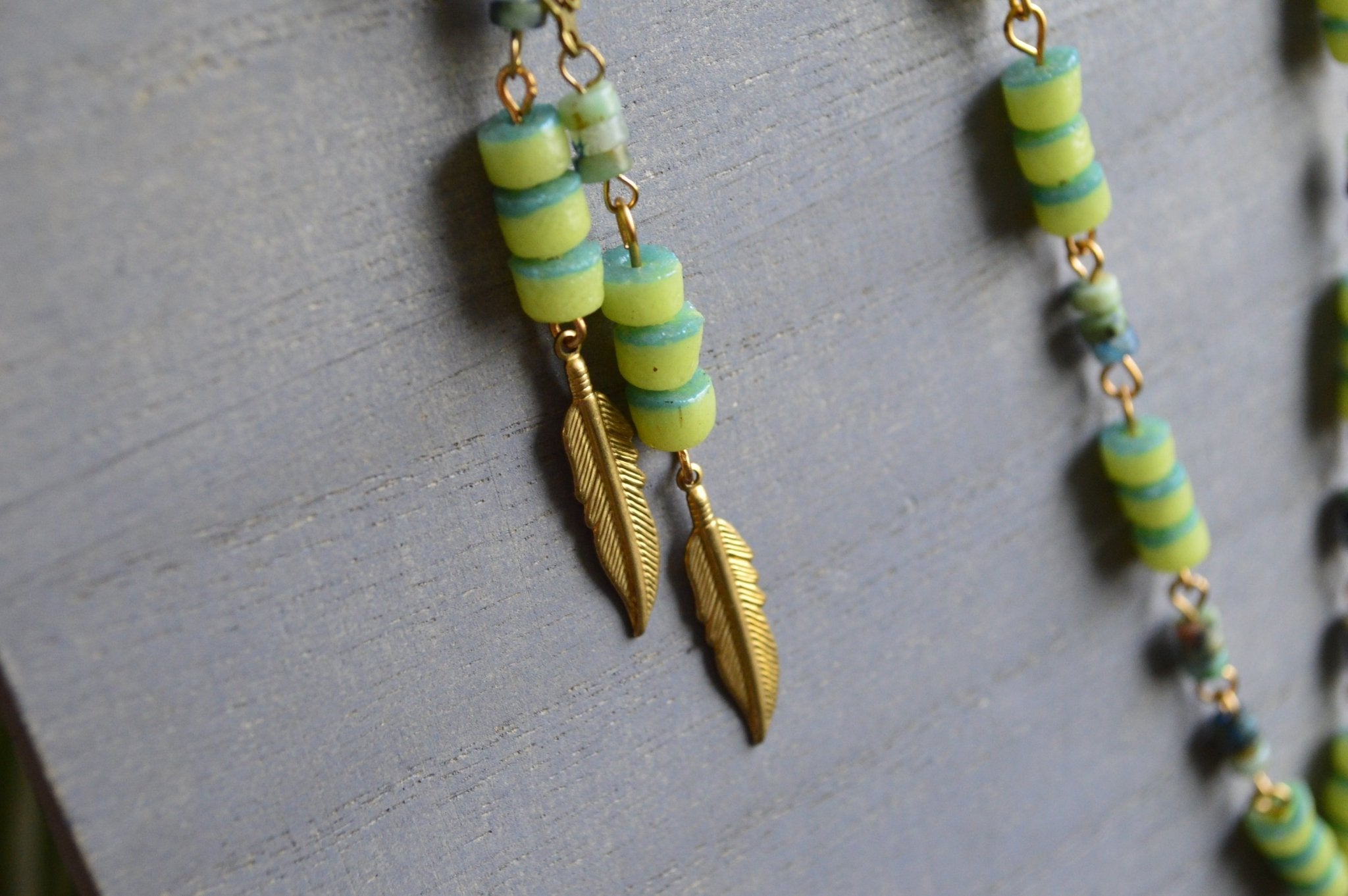 Neon Turquoise and Trade Beads and Chrysocolla Necklace Set - We Love Brass