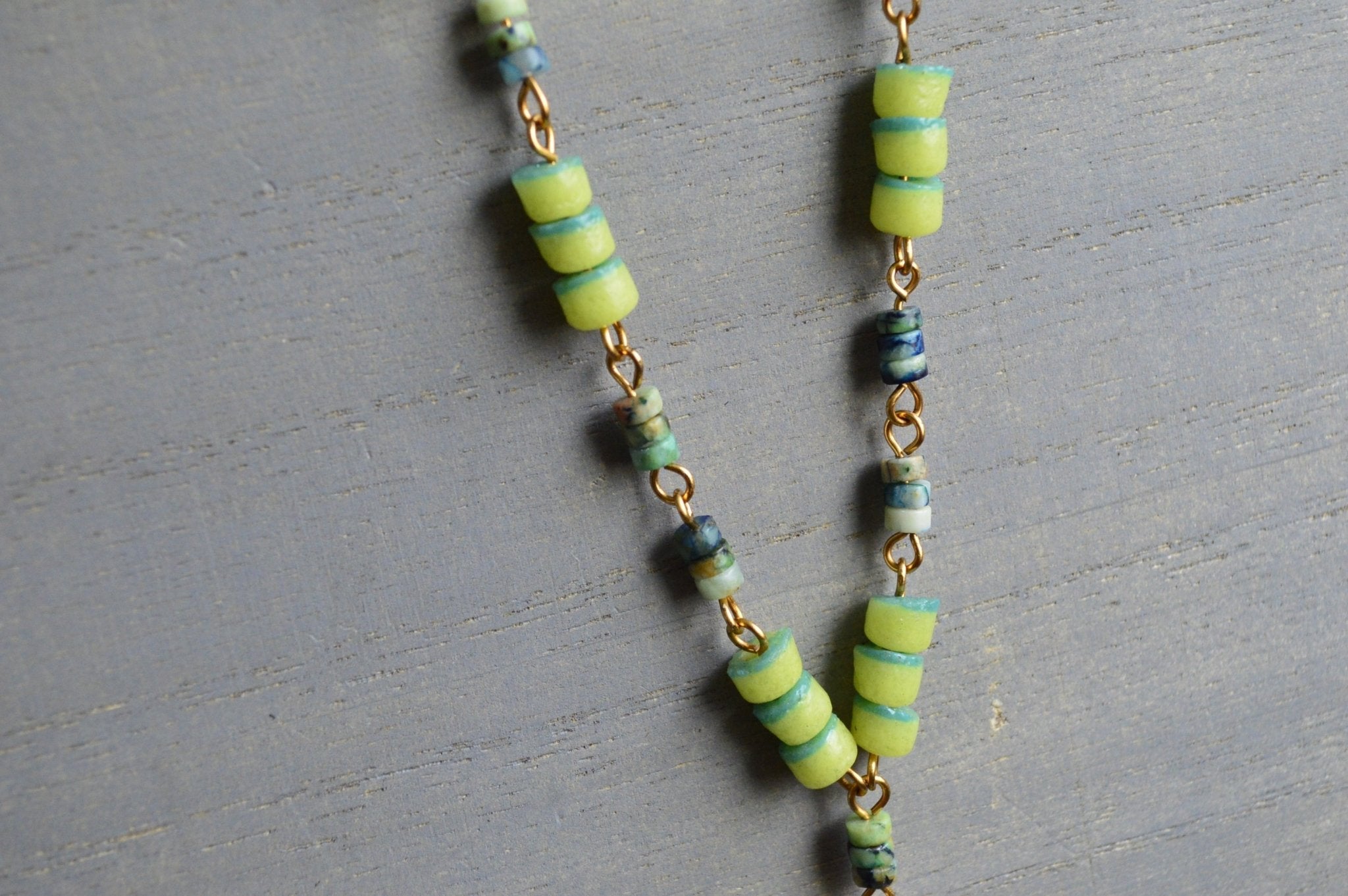 Neon Turquoise and Trade Beads and Chrysocolla Necklace Set - We Love Brass