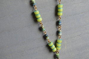 Neon Turquoise and Trade Beads and Chrysocolla Necklace Set - We Love Brass